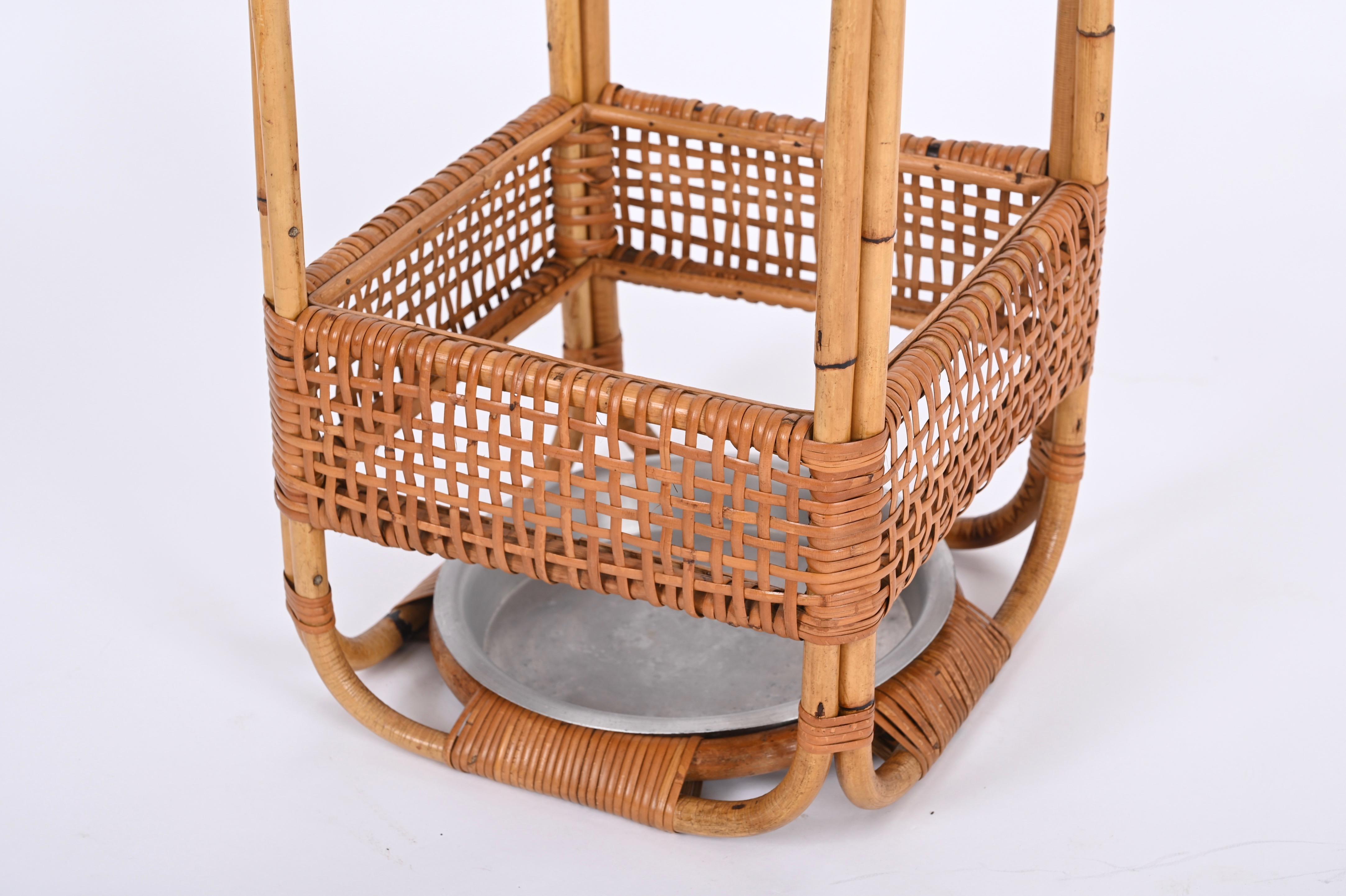 20th Century Bamboo and Wicker Umbrella Stand in the Style of Franco Albini, Italy, 1960s For Sale
