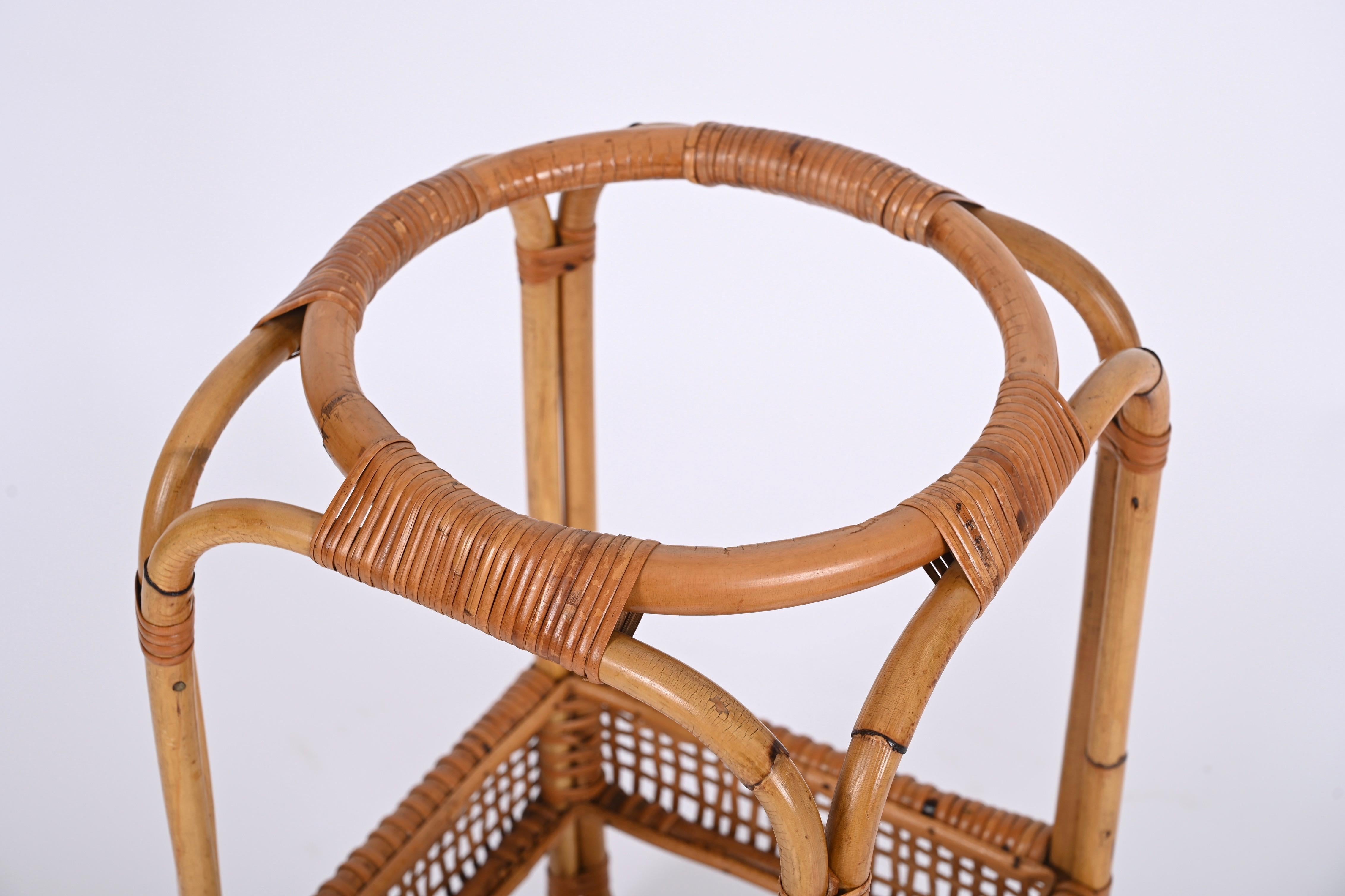 Bamboo and Wicker Umbrella Stand in the Style of Franco Albini, Italy, 1960s For Sale 1
