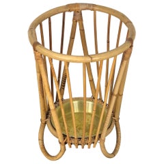 Vintage Bamboo and Wicker Umbrella Stand in the Style of Franco Albini, Italy, 1960s