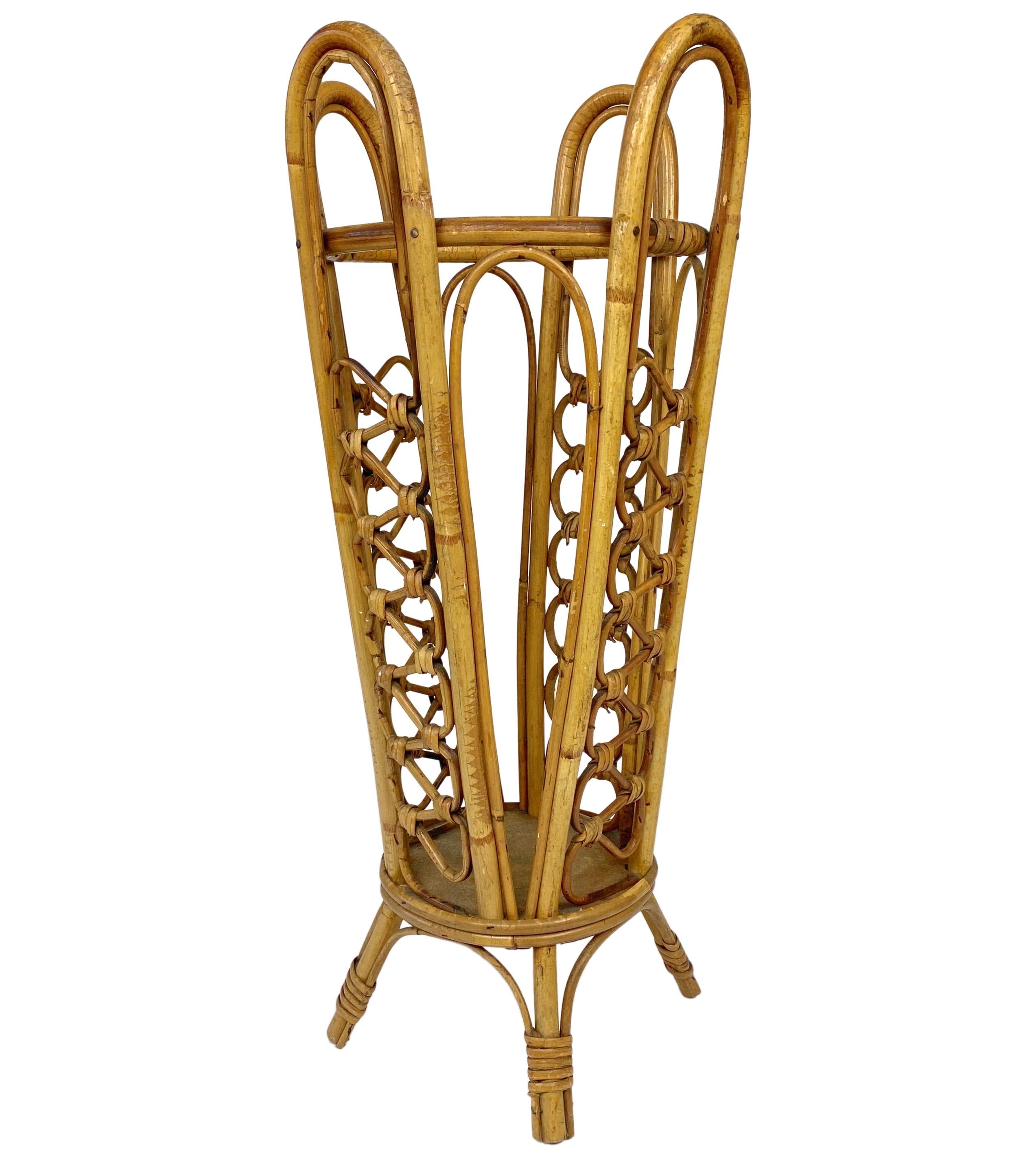 Bamboo and Wicker Umbrella Stand in the Style of Franco Albini, Italy, 1960s