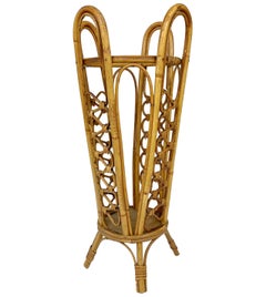 Vintage Bamboo and Wicker Umbrella Stand in the Style of Franco Albini, Italy, 1960s