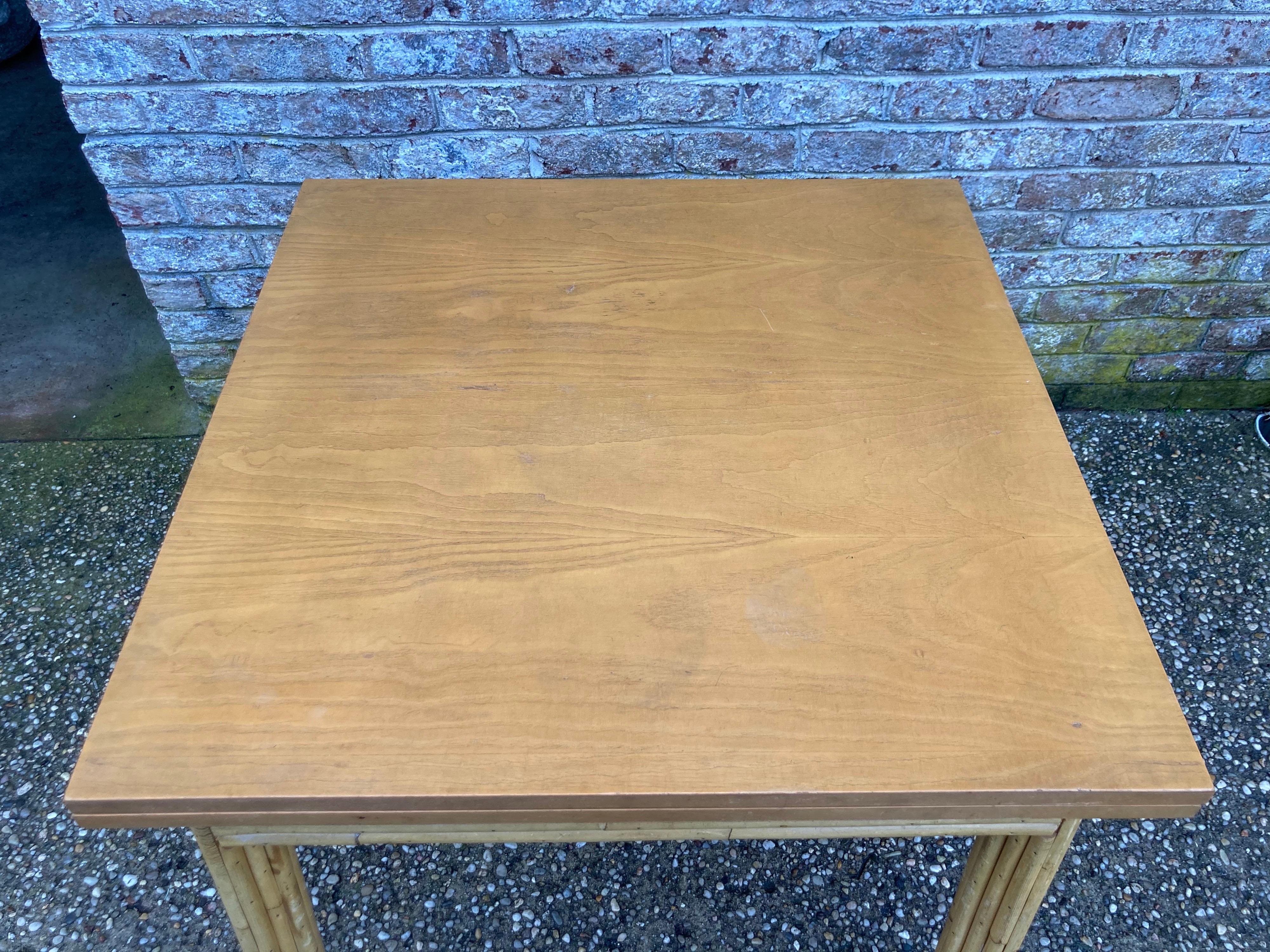 Bamboo and Wood Game or Dining Table In Good Condition For Sale In East Hampton, NY