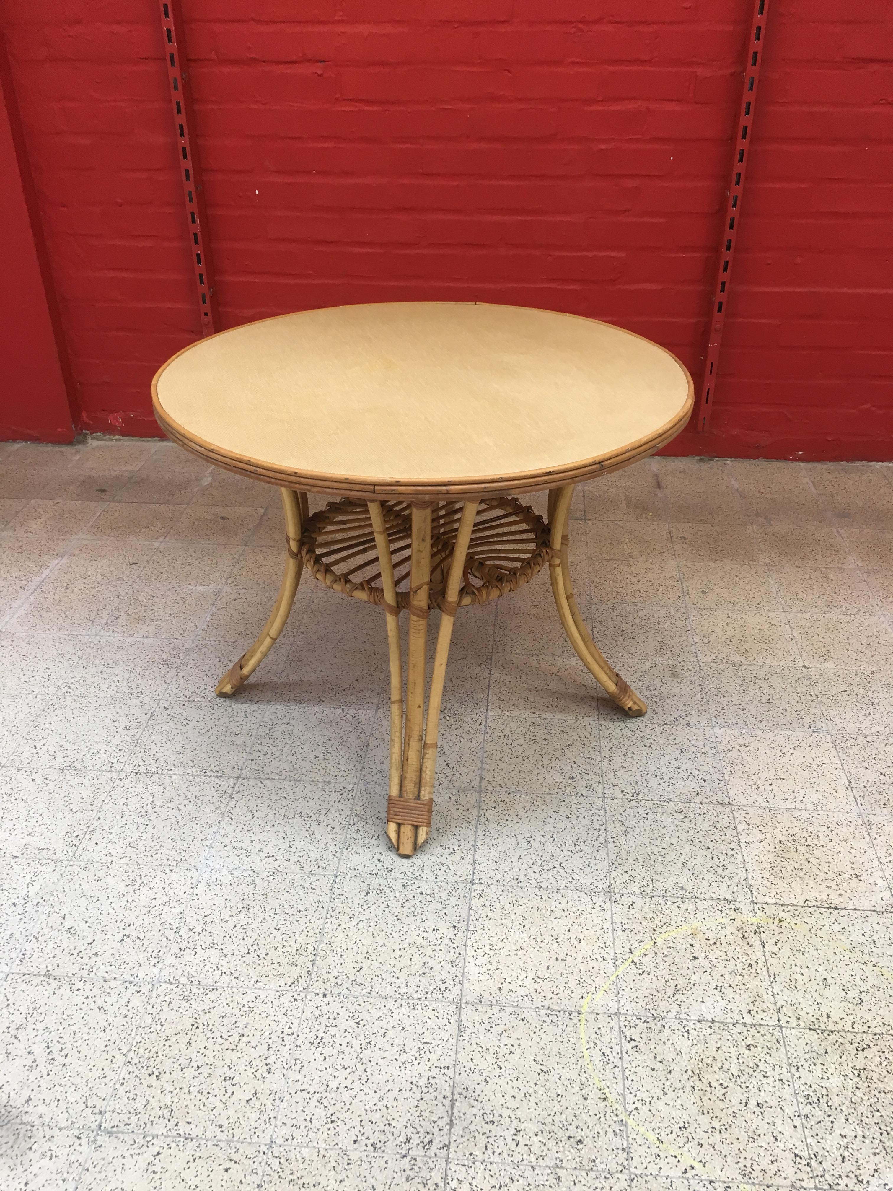 French Bamboo and Wood Guéridon, circa 1950-1960 For Sale