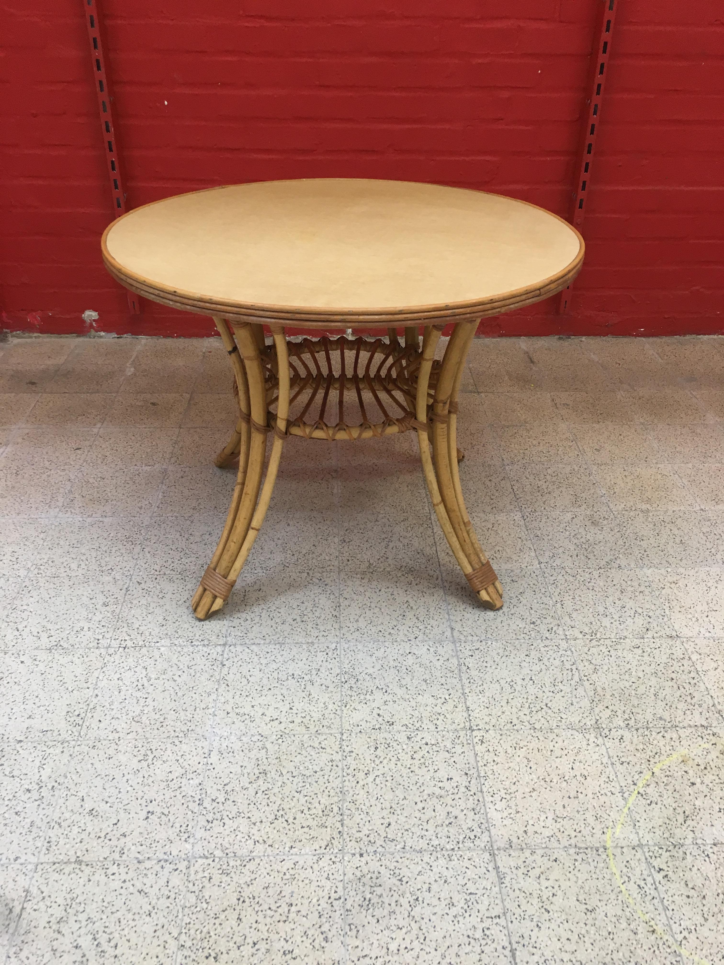 Metà XX secolo Guéridon in bambù e Wood, 1950-1960 circa in vendita
