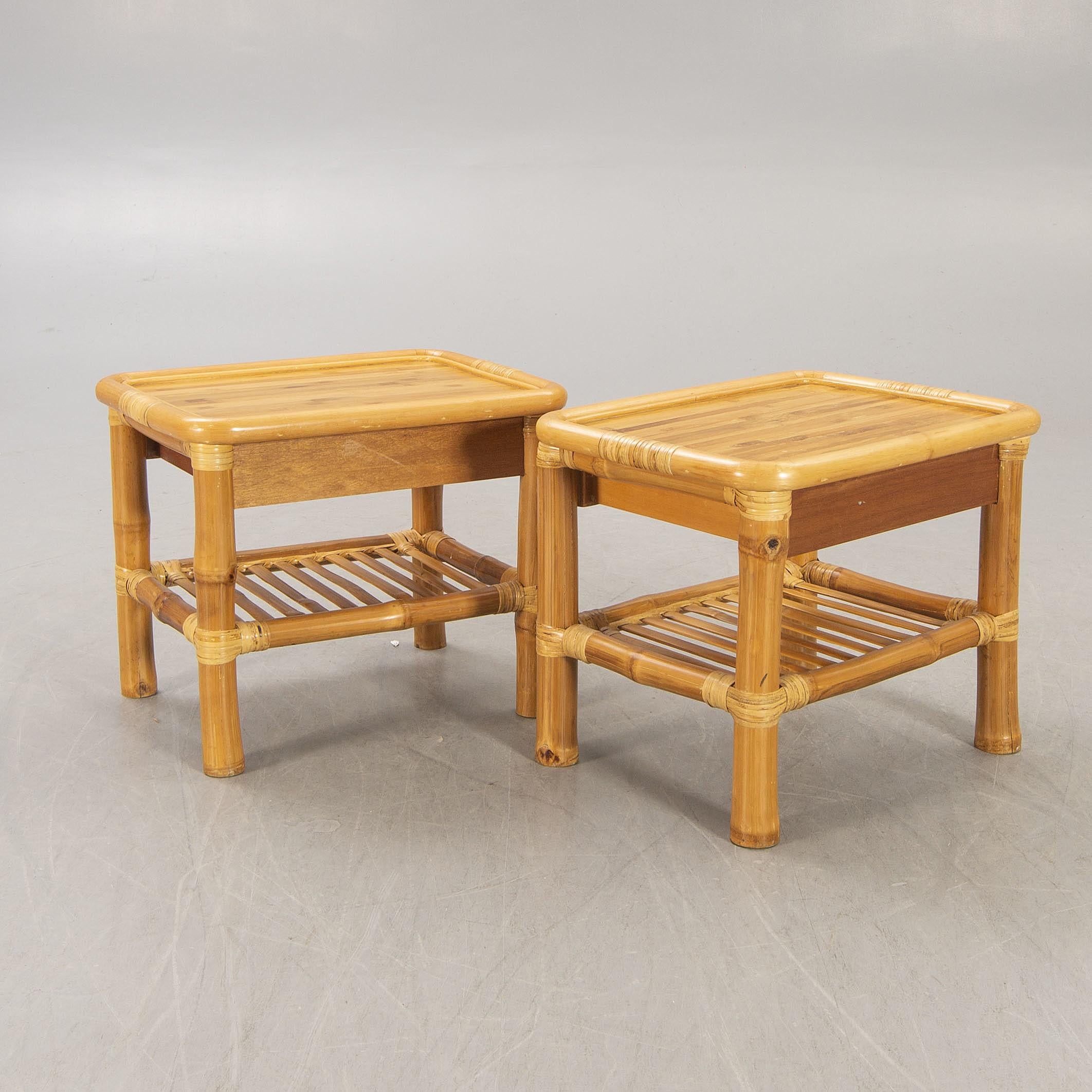 Bamboo and wood tables a pair probably by DUX, Sweden, 1960
Very good condition, solid cabinetmaking in the style and quality of DUX of Sweden.
Original from Sweden.