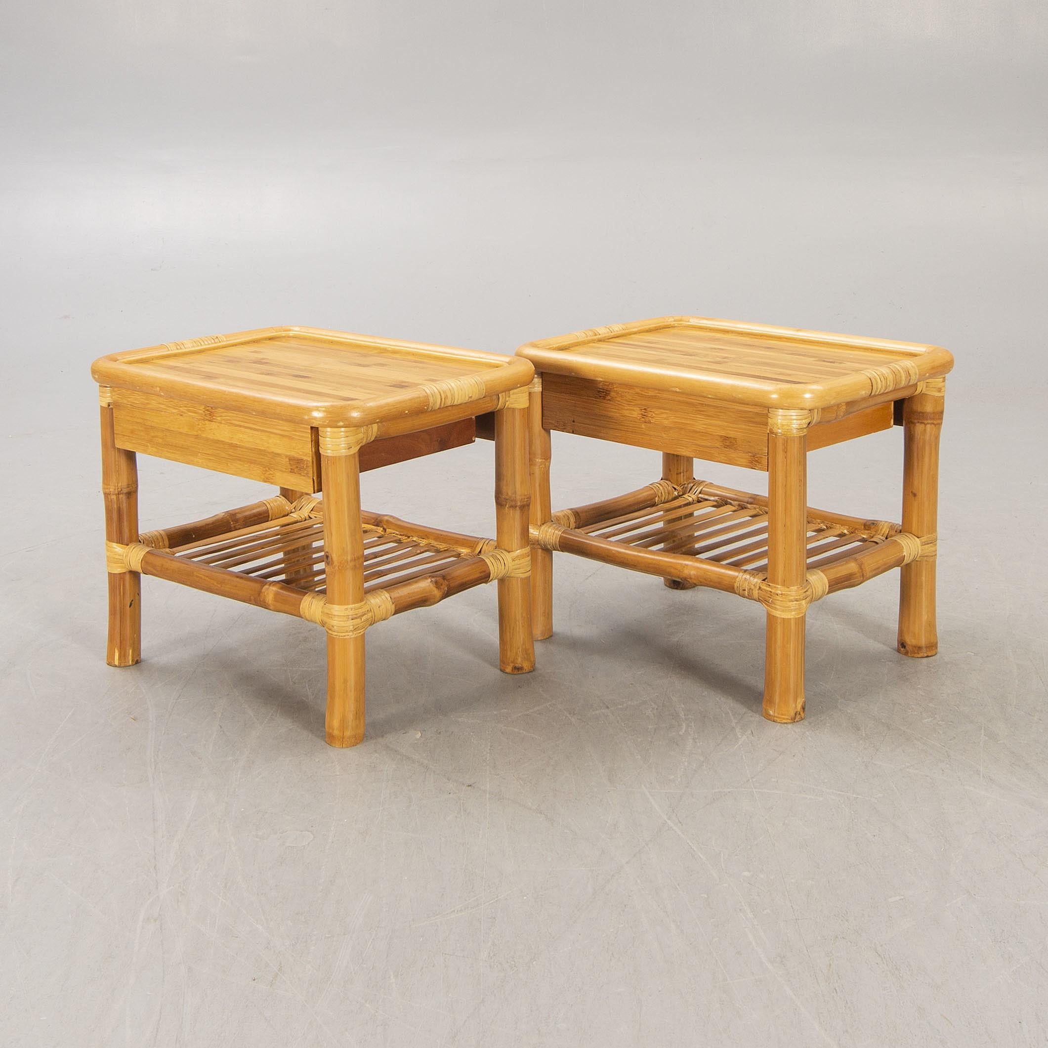 Mid-Century Modern Bamboo and Wood Tables a Pair Probably by DUX, Sweden, 1960 For Sale
