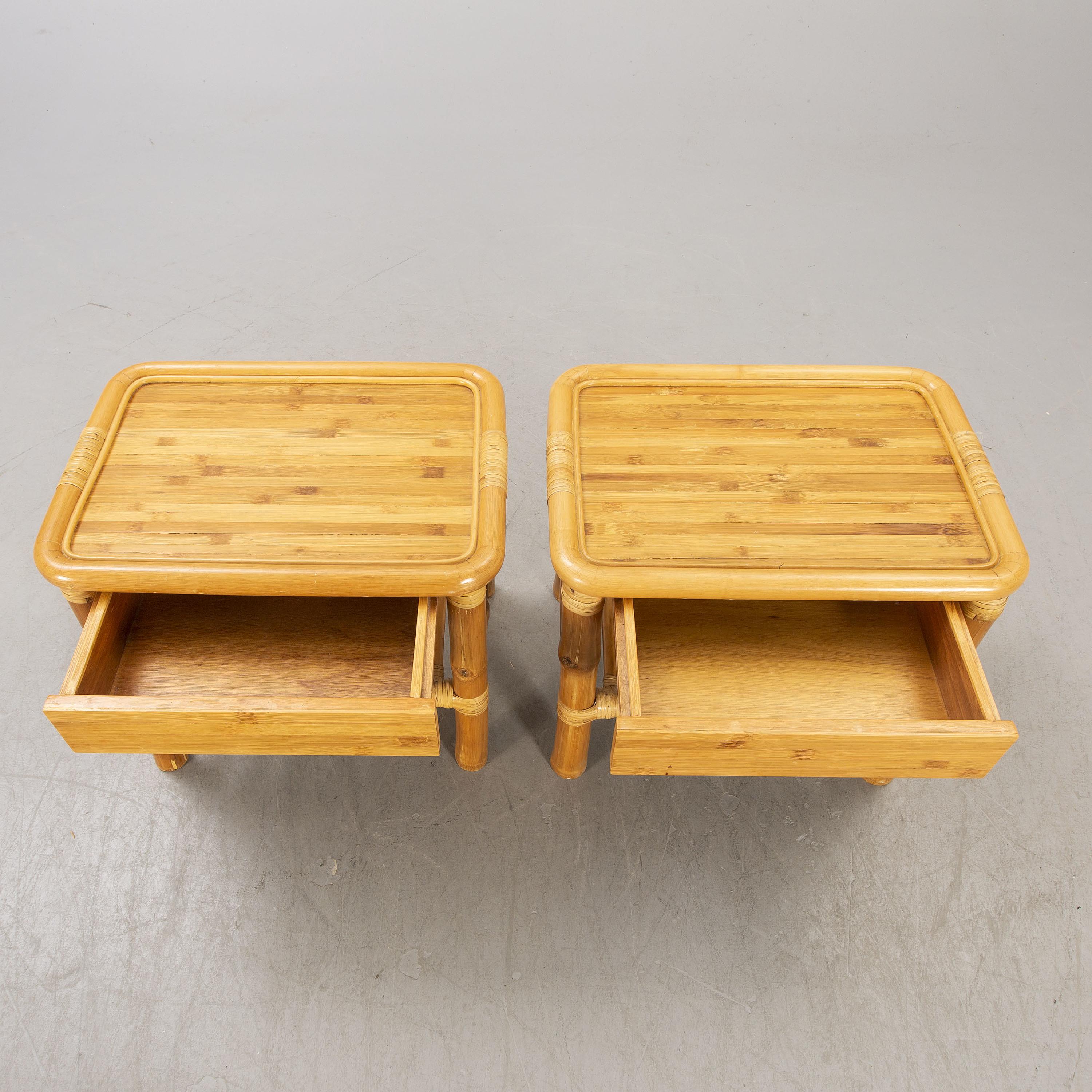 Swedish Bamboo and Wood Tables a Pair Probably by DUX, Sweden, 1960 For Sale