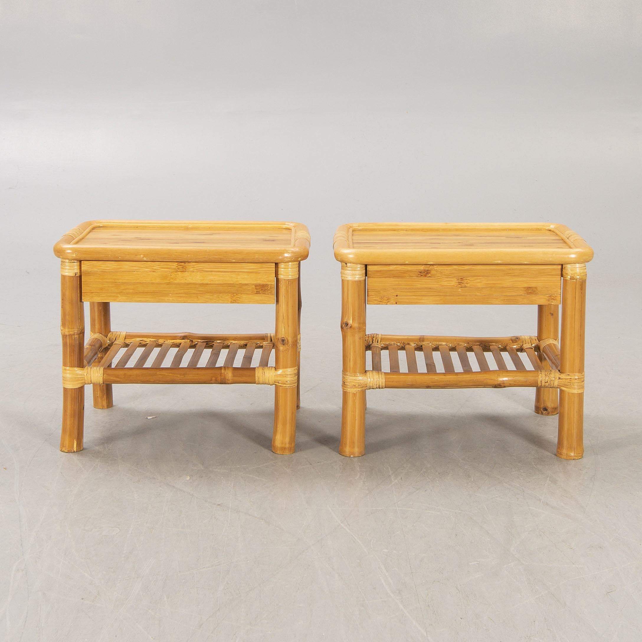 Bamboo and Wood Tables a Pair Probably by DUX, Sweden, 1960 In Good Condition For Sale In Paris, FR