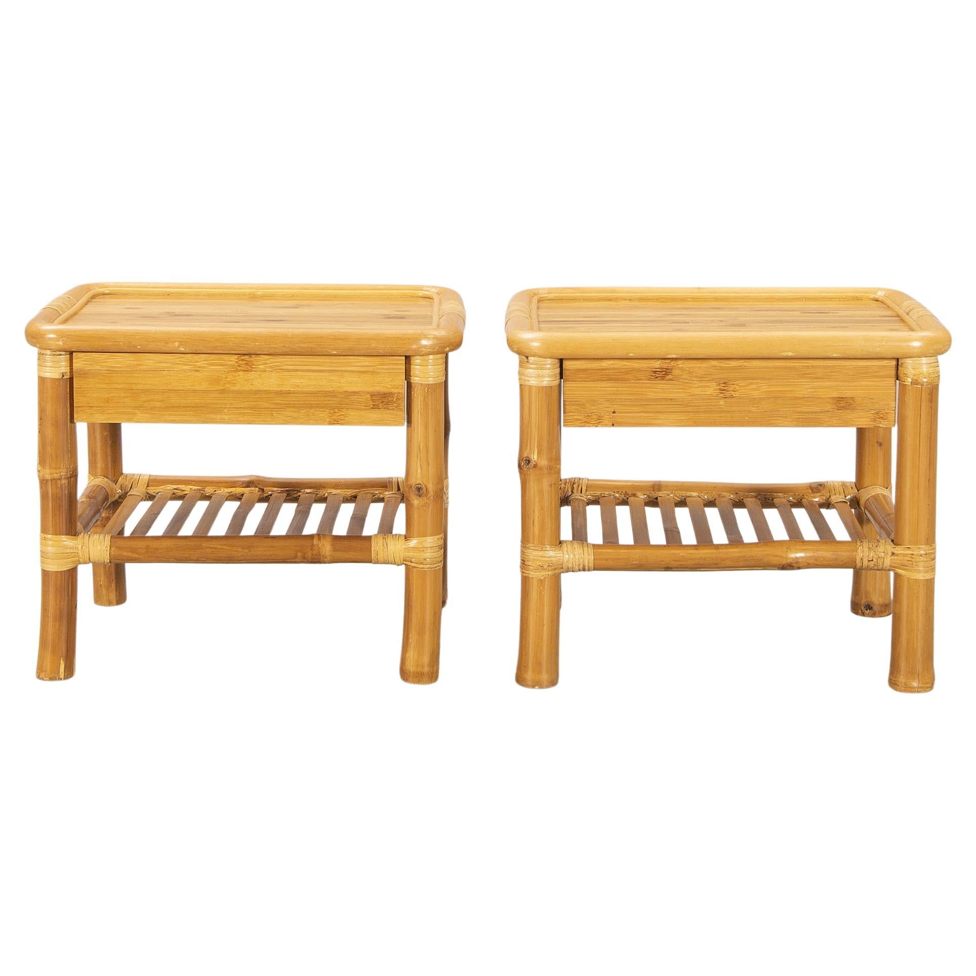 Bamboo and Wood Tables a Pair Probably by DUX, Sweden, 1960 For Sale