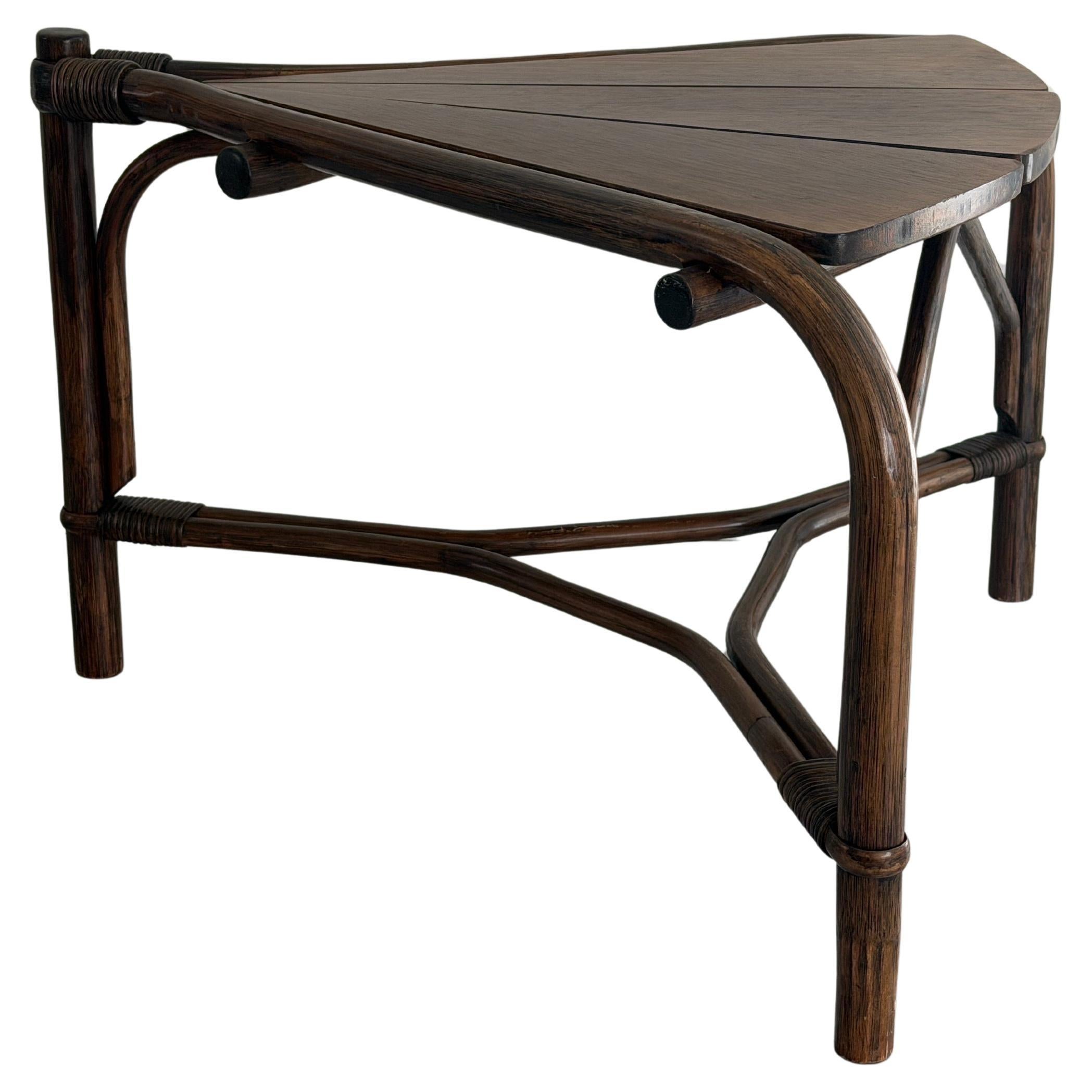 Bamboo and Wood Triangle Shape Coffee or Side Table, 1960s, Germany For Sale