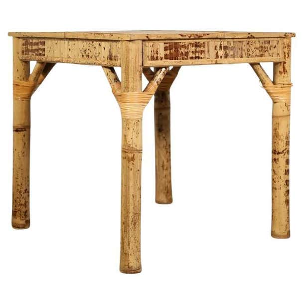 Bamboo and Woven Raffia Vintage Games Table For Sale at 1stDibs