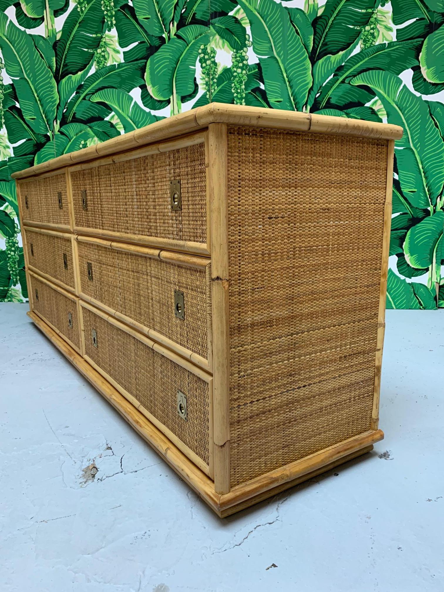 Bamboo and Woven Rattan Double Dresser In Good Condition In Jacksonville, FL