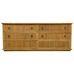 Vintage Bamboo and Woven Rattan Double Dresser
