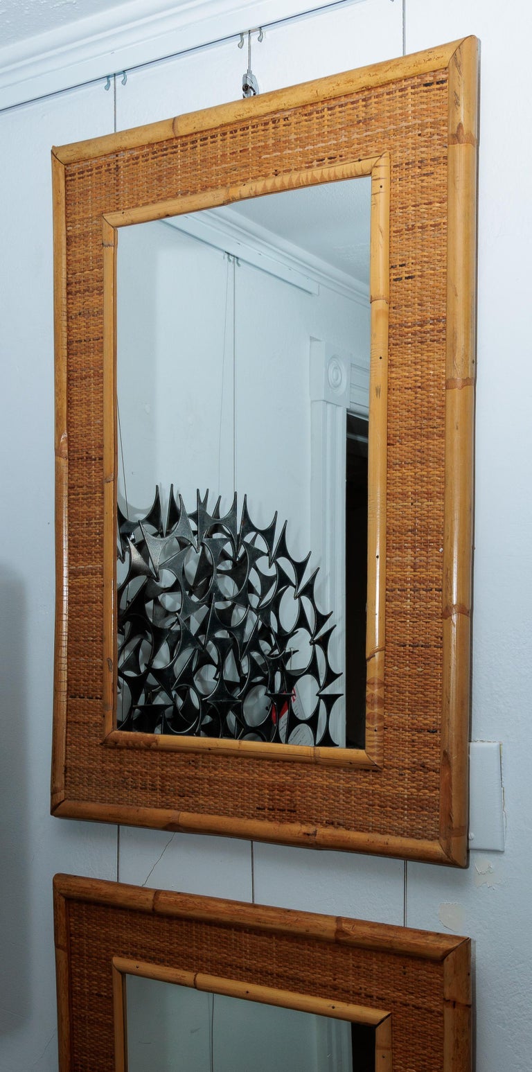 Bamboo and Woven Wicker Surround Mirror For Sale at 1stDibs