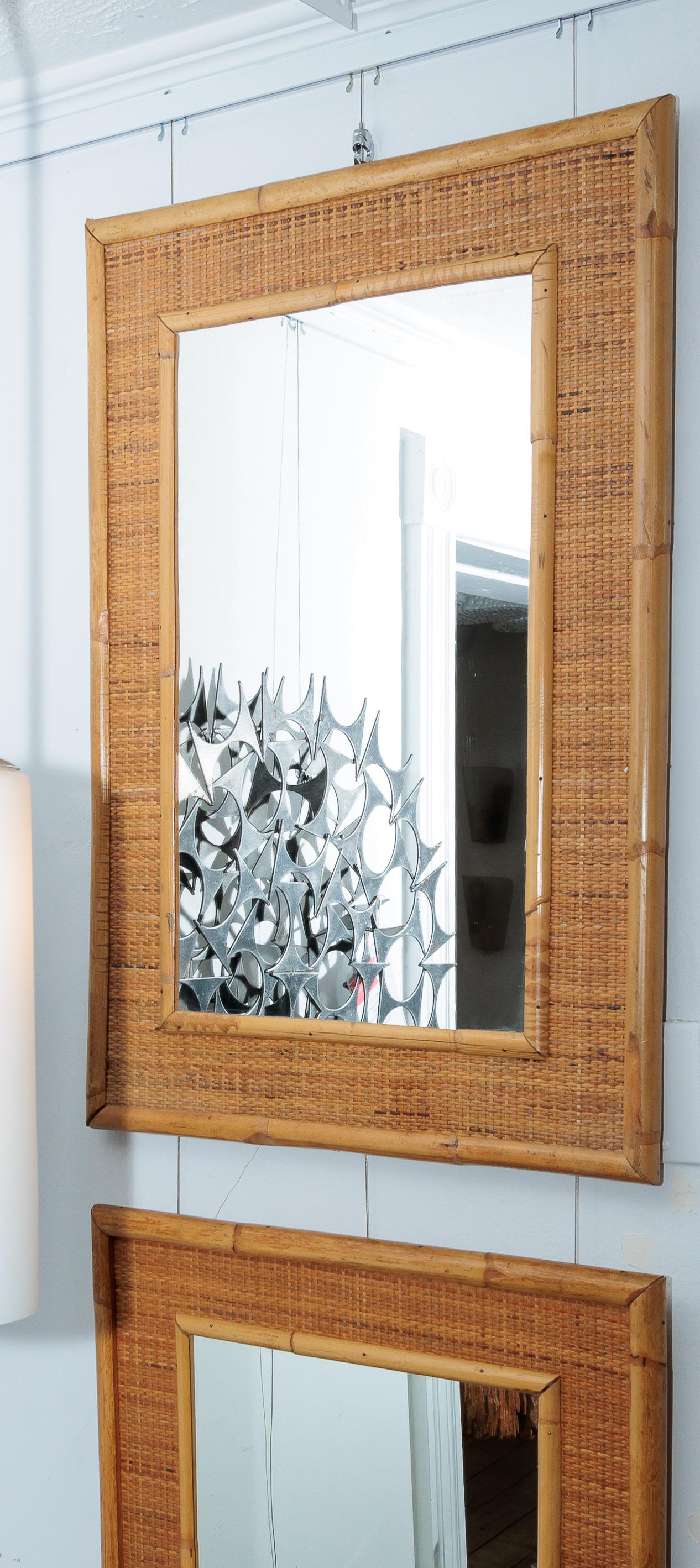 Mid-Century Modern Bamboo and Woven Wicker Surround Mirror For Sale