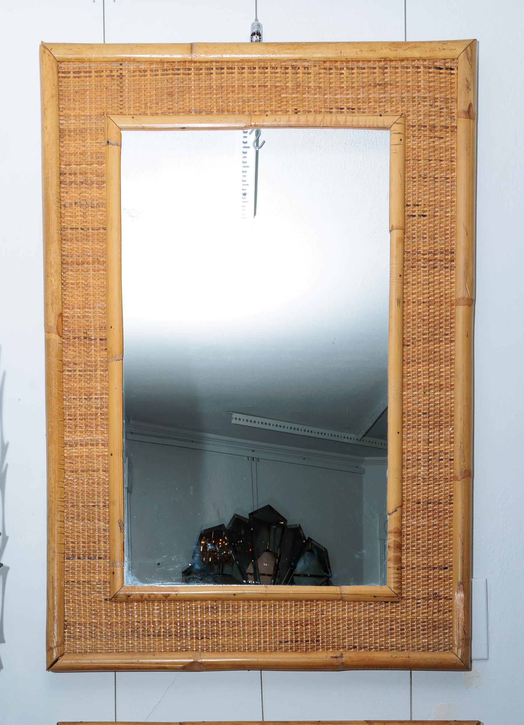 Italian Bamboo and Woven Wicker Surround Mirror For Sale