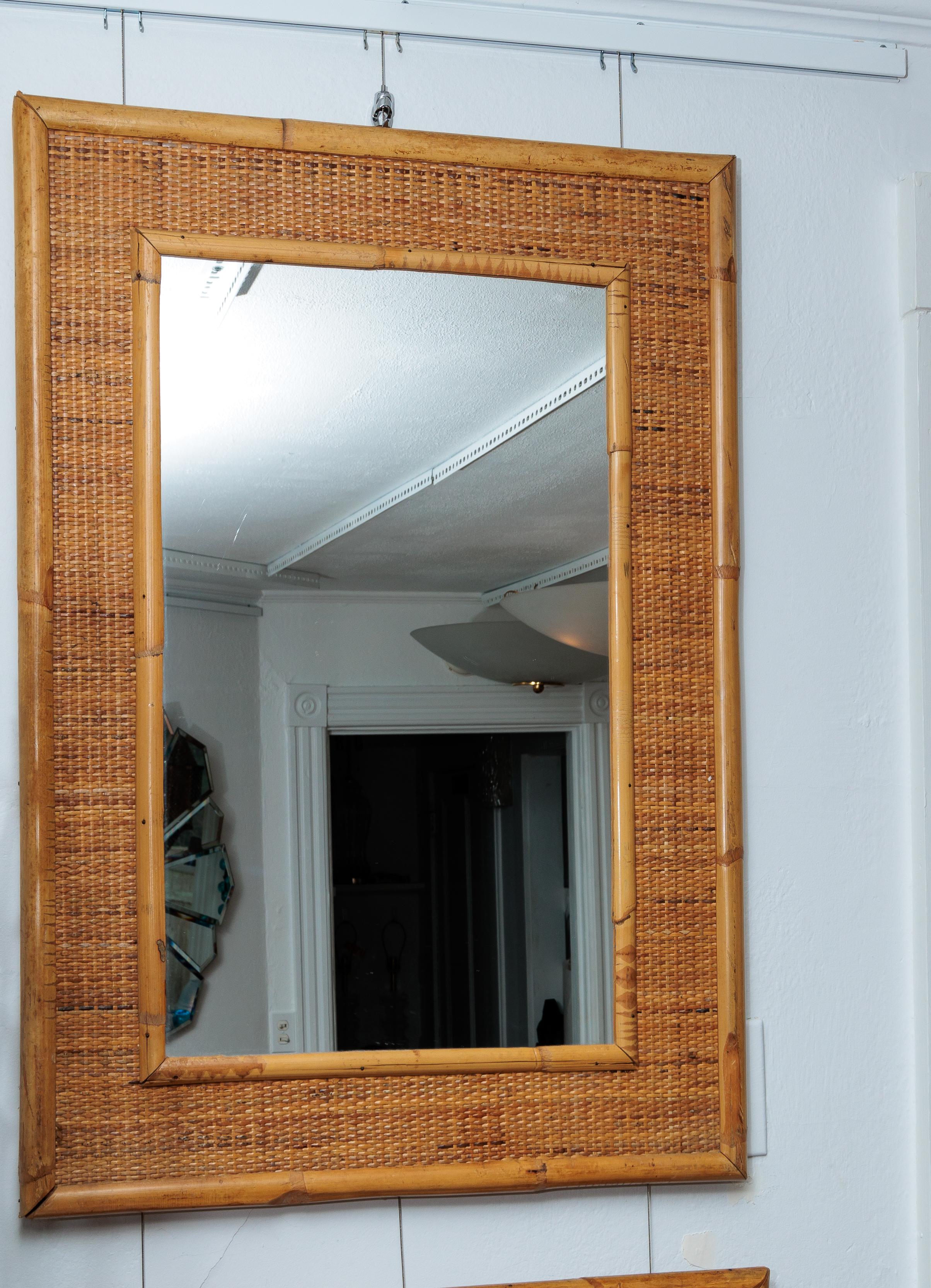 Bamboo and Woven Wicker Surround Mirror For Sale 1