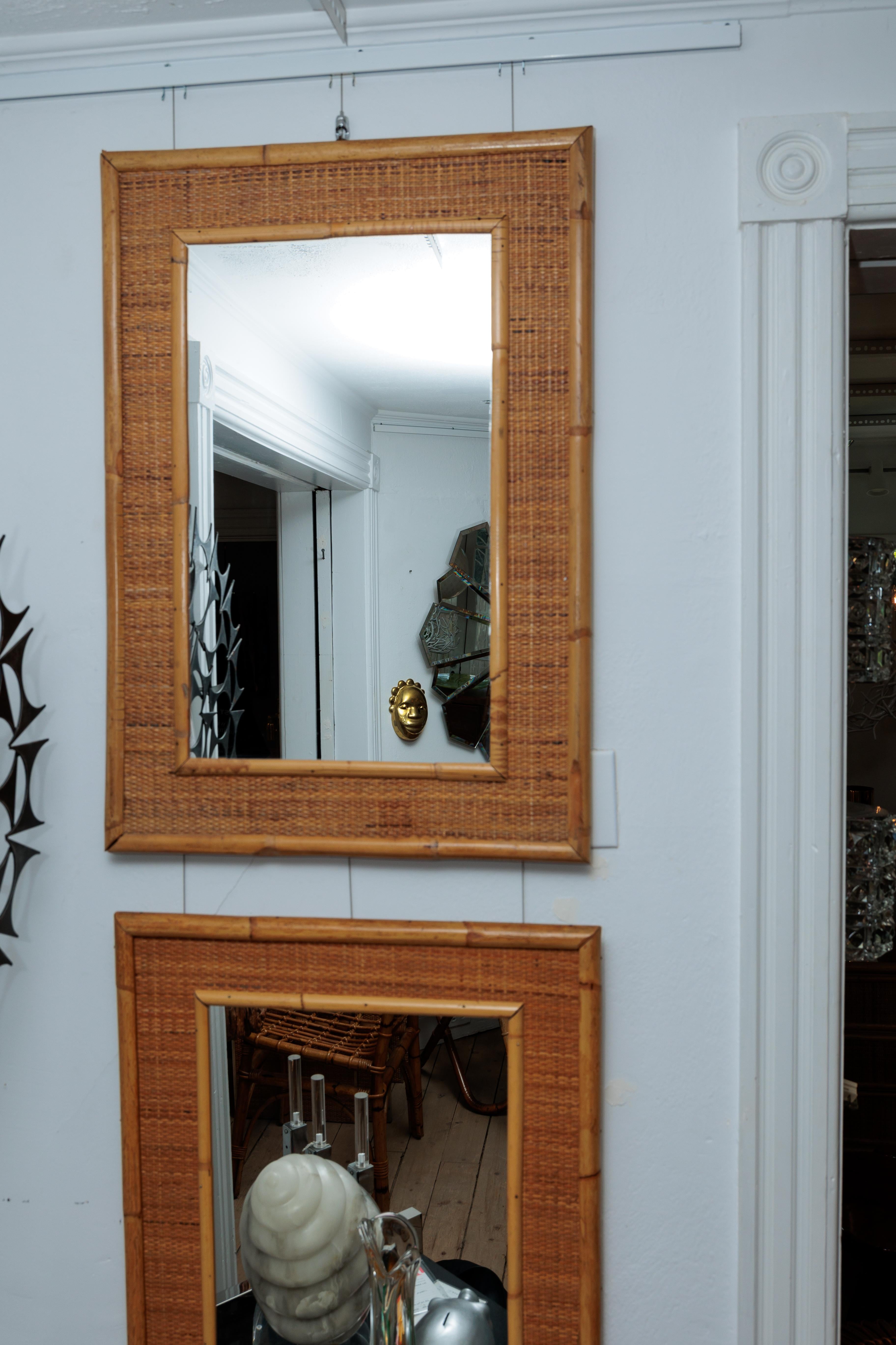 Bamboo and Woven Wicker Surround Mirror For Sale 2