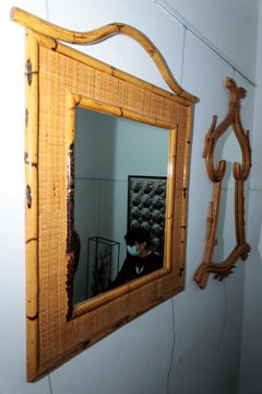 Bamboo and Woven Wicker Surround Mirror with Arch Detail