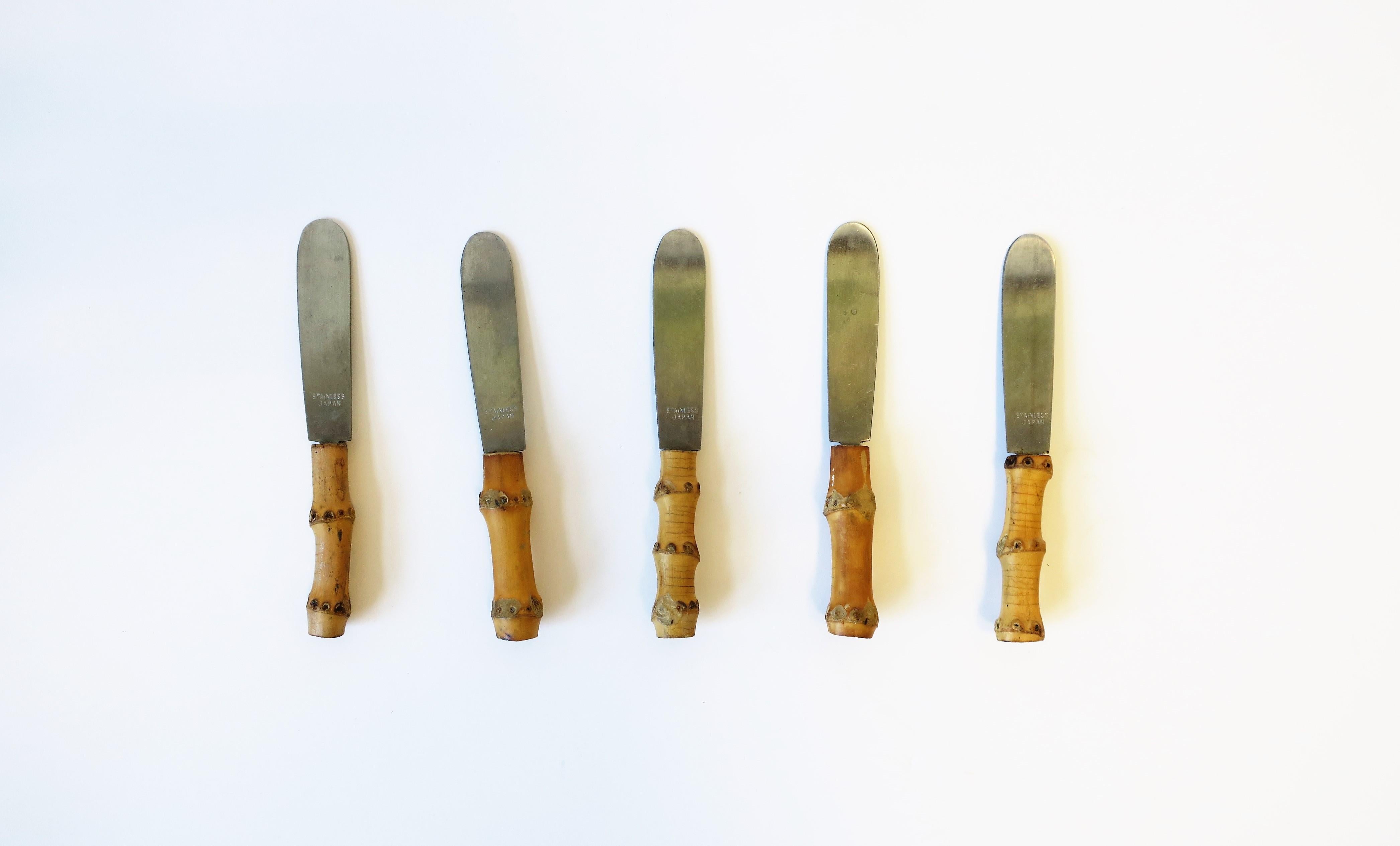 Japanese Bamboo Appetizer Spreader Knives, Small, Set of 5 For Sale