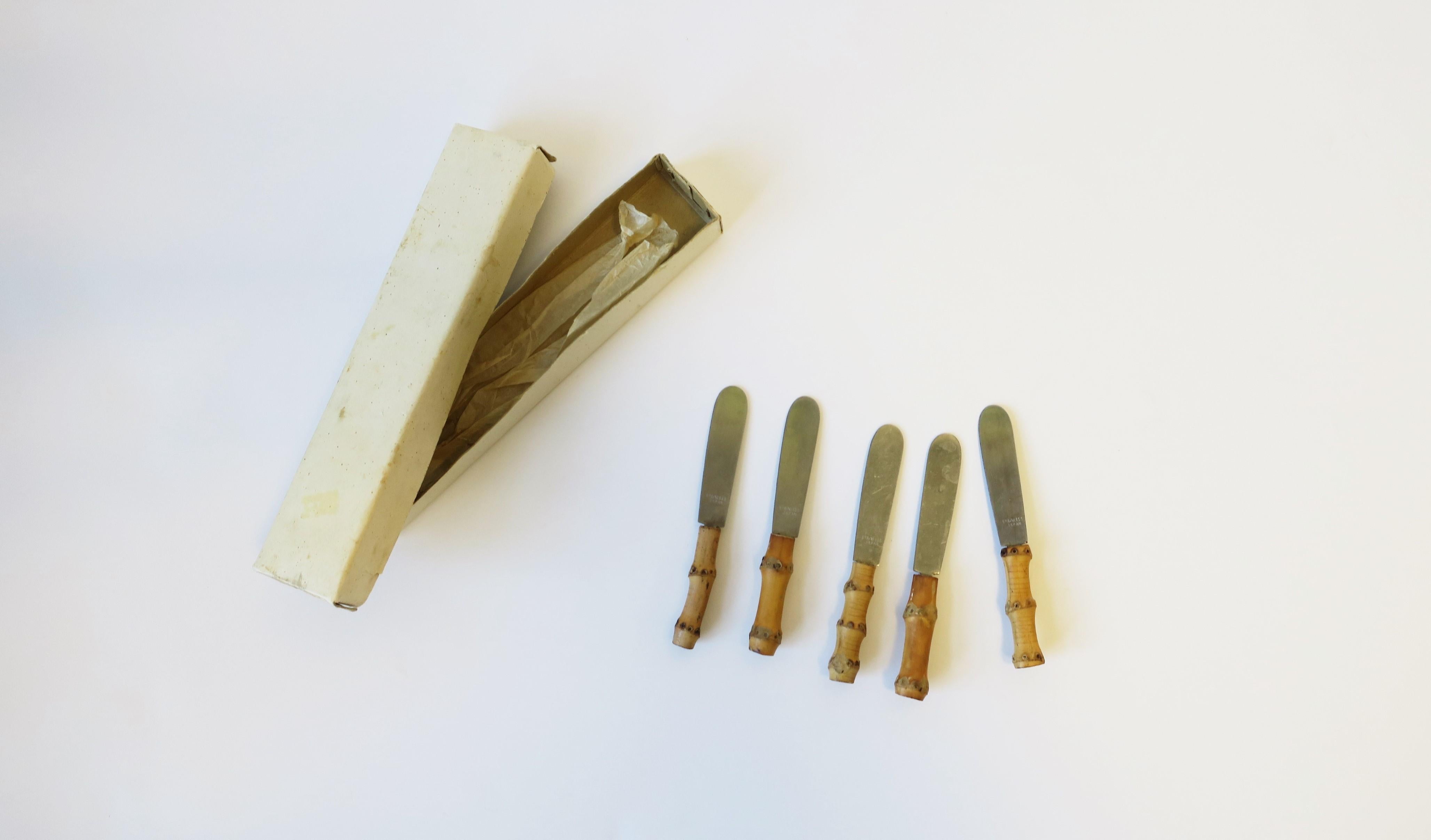 20th Century Bamboo Appetizer Spreader Knives, Small, Set of 5 For Sale