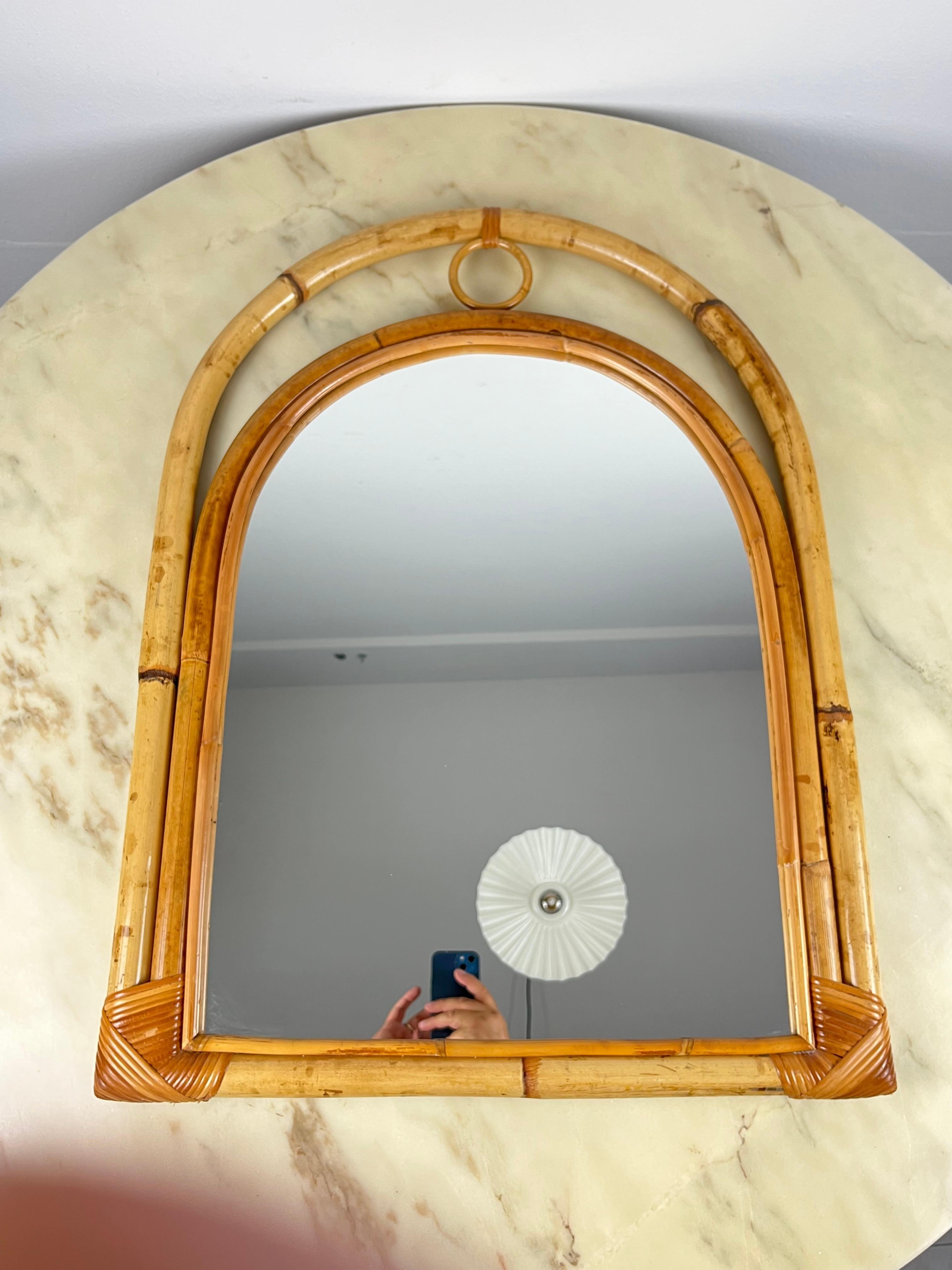 Bamboo Italian  arch mirror, attributed to Vittorio Bonacina, 1970s
Found in a villa in Taormina, a Sicilian seaside resort. It is in excellent condition, with very small signs of aging.