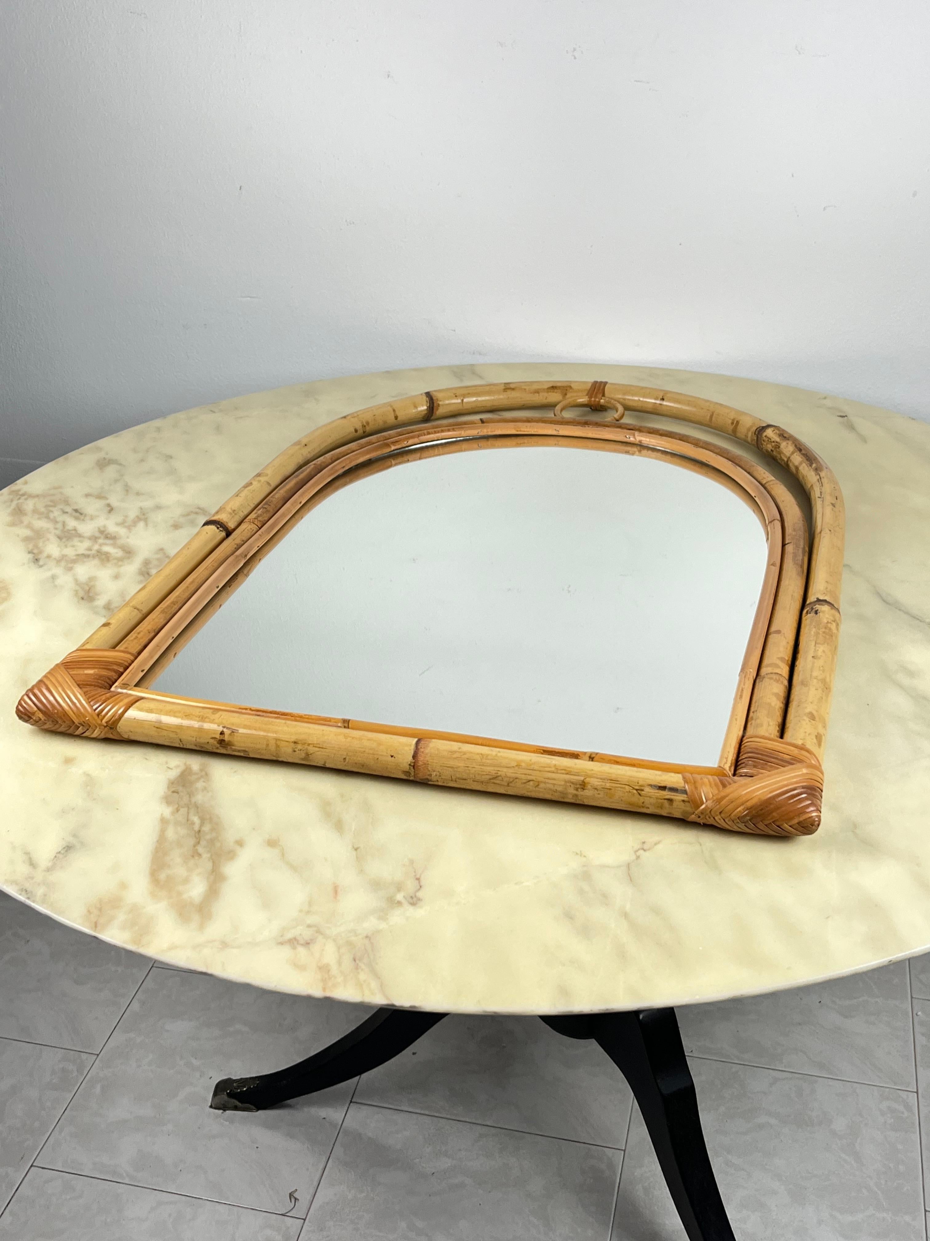 Bamboo Italian Arch Mirror Attributed To Vittorio Bonacina 1970s In Excellent Condition For Sale In Palermo, IT