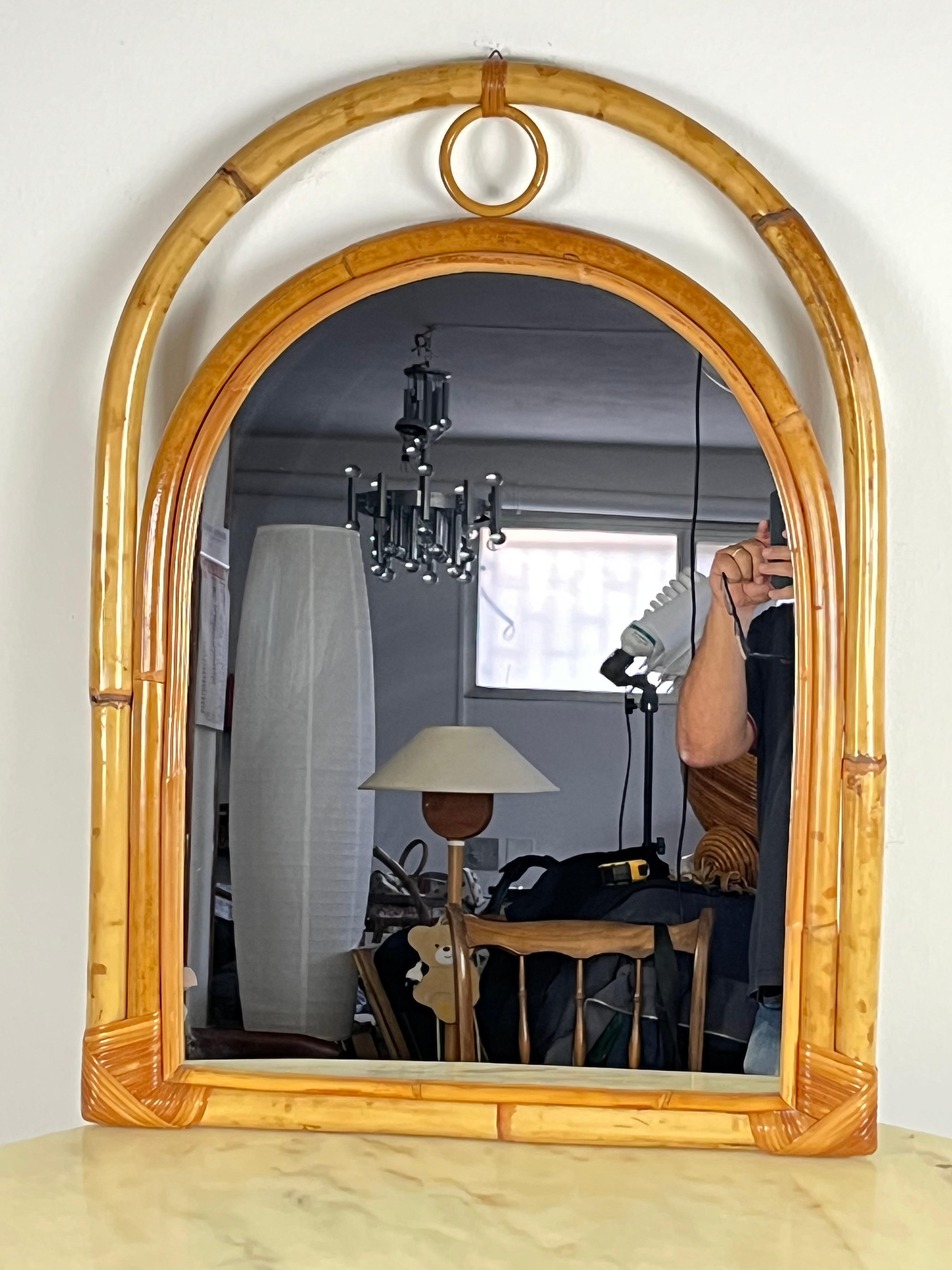 Bamboo Italian Arch Mirror Attributed To Vittorio Bonacina 1970s For Sale 2