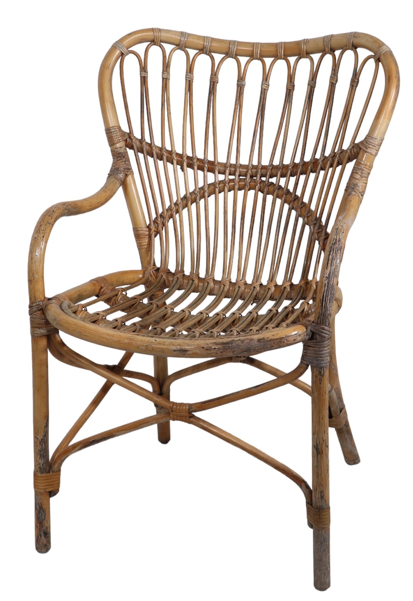 Bamboo Arm Chair in the style of Vittorio Bonacina  Franco Albini c 1950's  For Sale 4