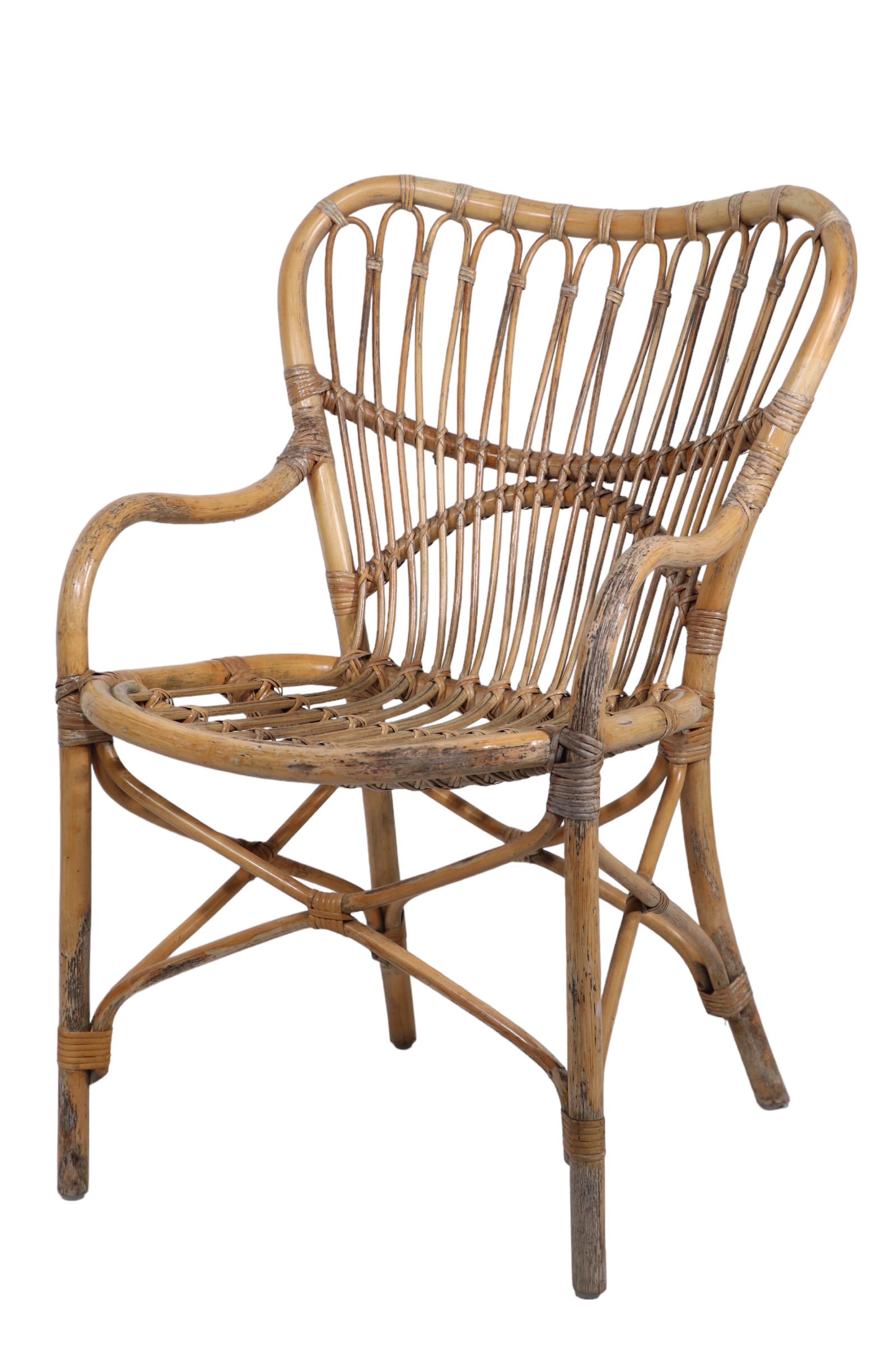 Bamboo Arm Chair in the style of Vittorio Bonacina  Franco Albini c 1950's  For Sale 5