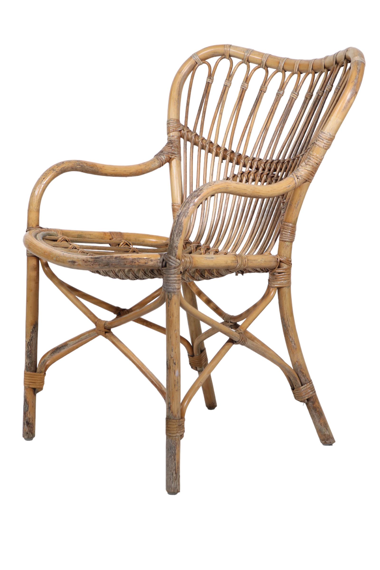 Bamboo Arm Chair in the style of Vittorio Bonacina  Franco Albini c 1950's  For Sale 6