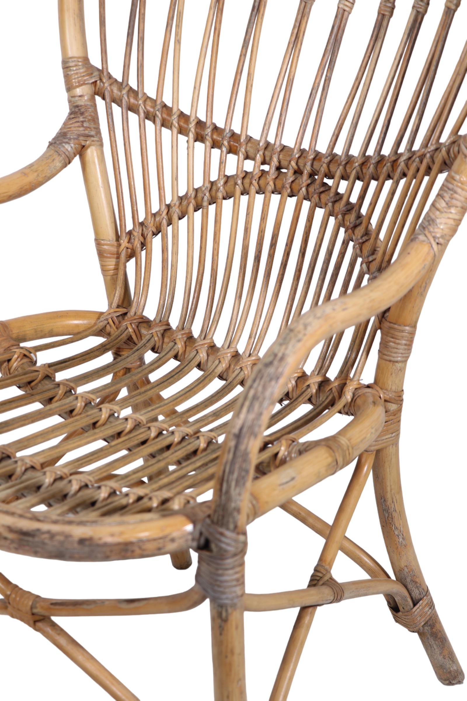 Bamboo Arm Chair in the style of Vittorio Bonacina  Franco Albini c 1950's  For Sale 9