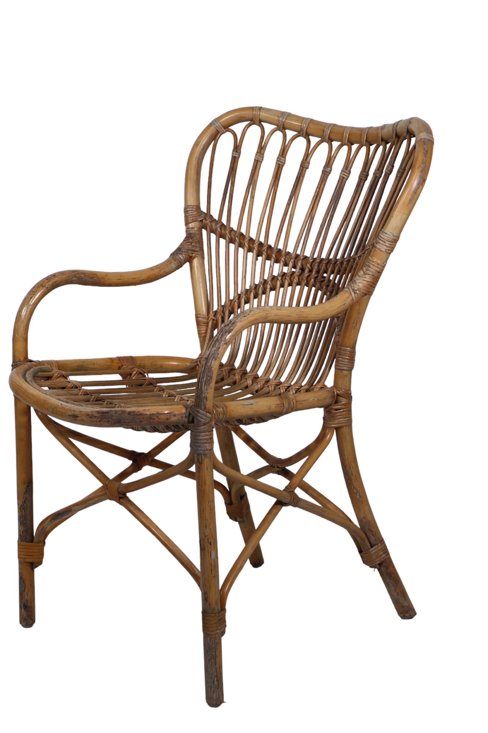 Bamboo Arm Chair in the style of Vittorio Bonacina  Franco Albini c 1950's  For Sale 10