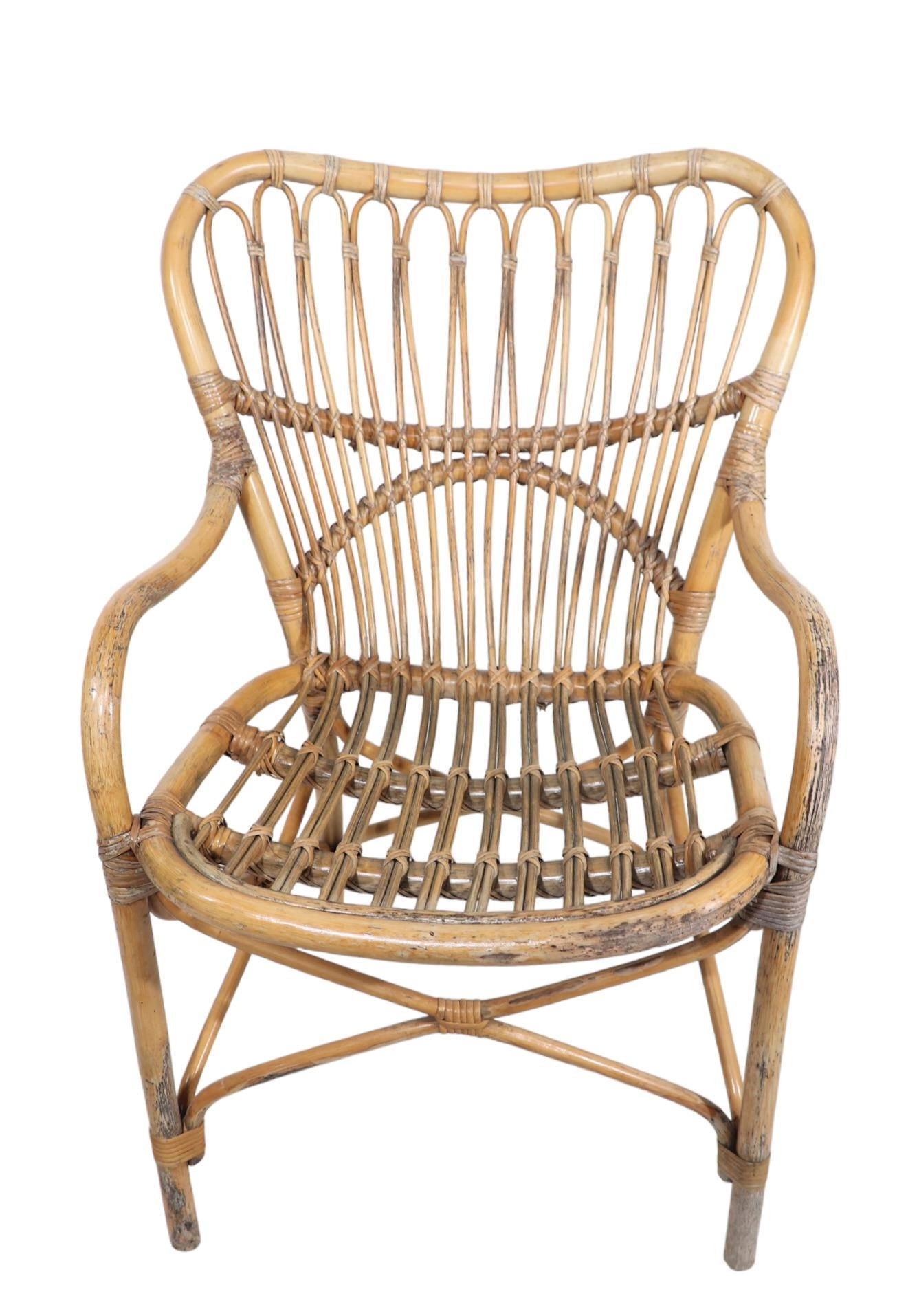 Mid-Century Modern Bamboo Arm Chair in the style of Vittorio Bonacina  Franco Albini c 1950's  For Sale