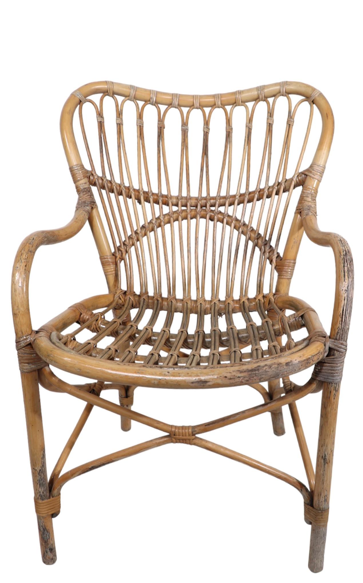 Italian Bamboo Arm Chair in the style of Vittorio Bonacina  Franco Albini c 1950's  For Sale