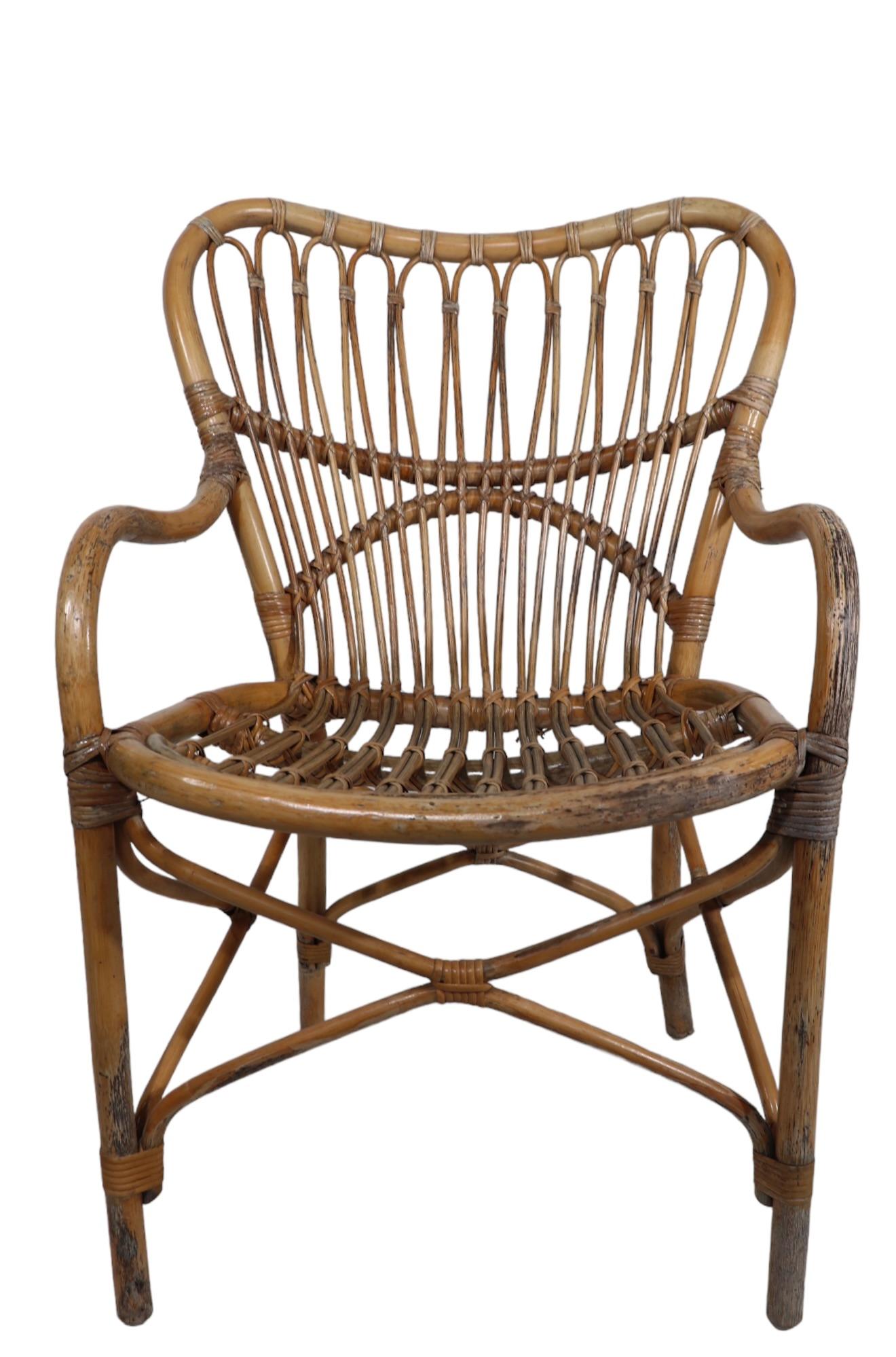 Bamboo Arm Chair in the style of Vittorio Bonacina  Franco Albini c 1950's  In Good Condition For Sale In New York, NY
