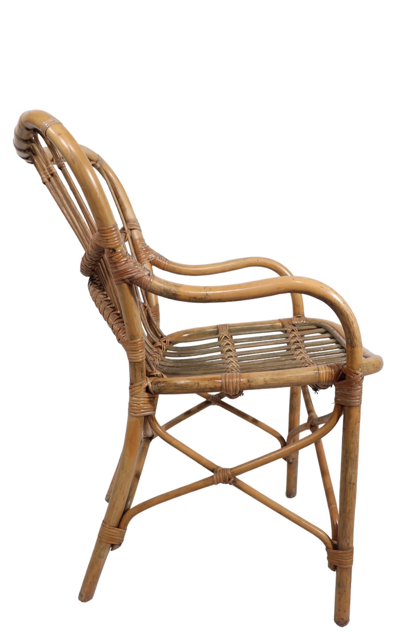 20th Century Bamboo Arm Chair in the style of Vittorio Bonacina  Franco Albini c 1950's  For Sale