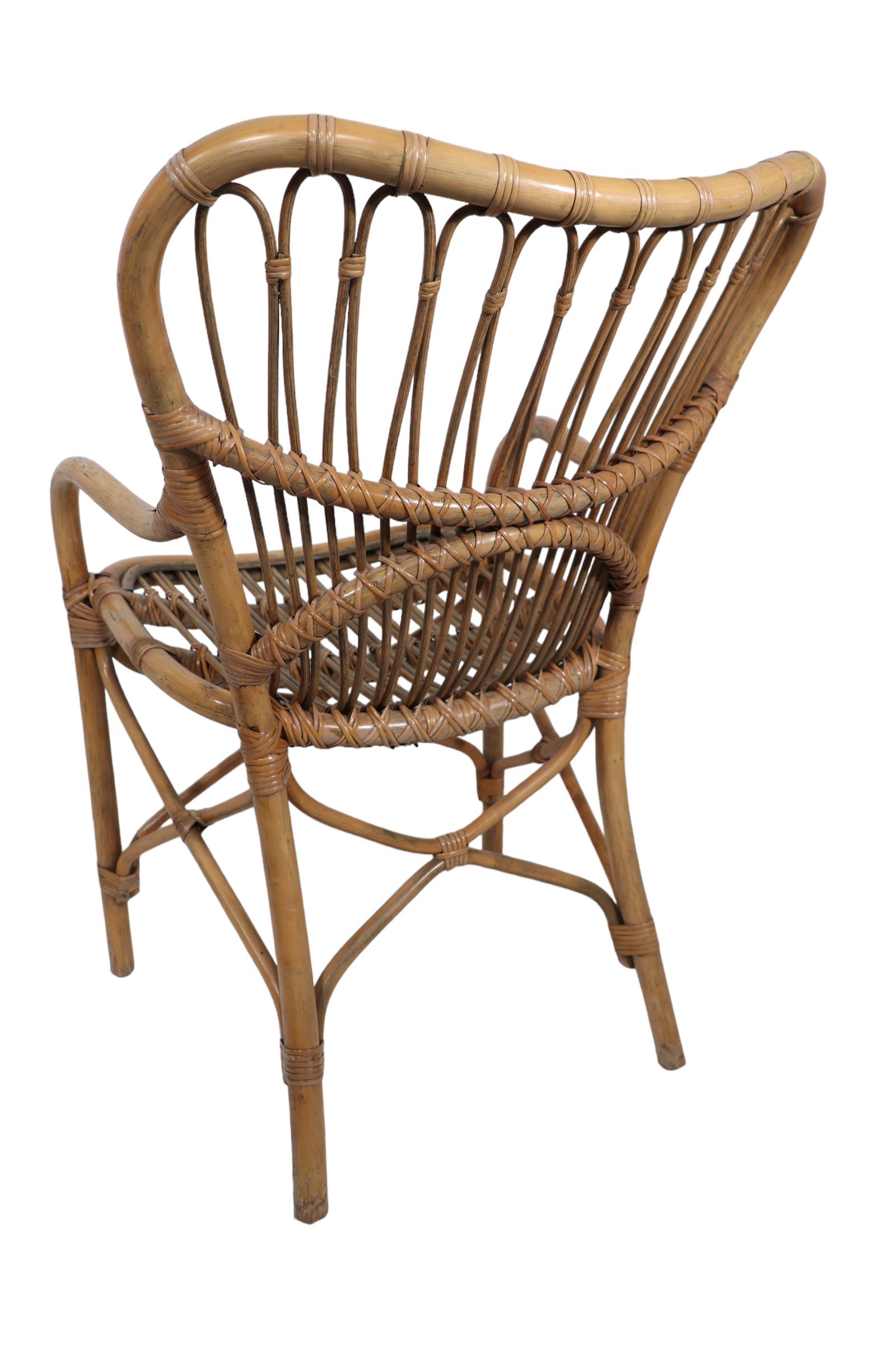 Bamboo Arm Chair in the style of Vittorio Bonacina  Franco Albini c 1950's  For Sale 3
