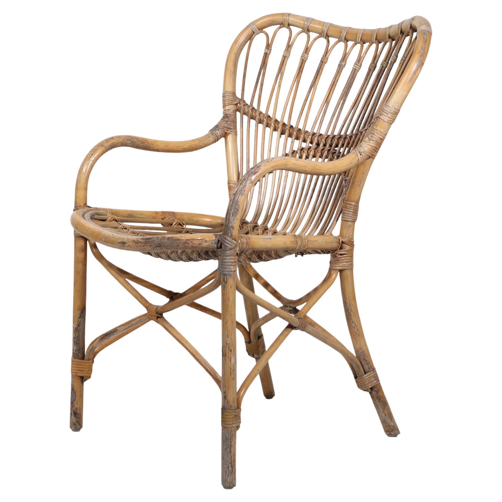 Bamboo Arm Chair in the style of Vittorio Bonacina  Franco Albini c 1950's  For Sale
