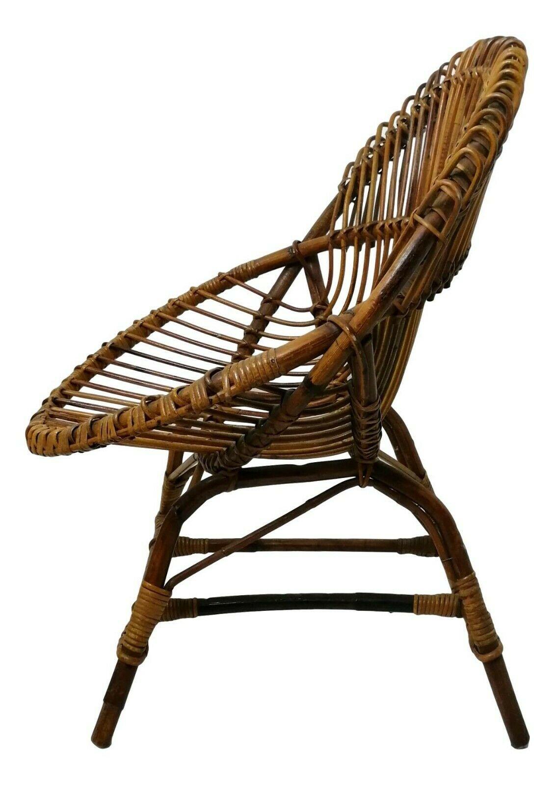 Italian Bamboo Armchair Wicker Chair by Bonacina, 1960s
