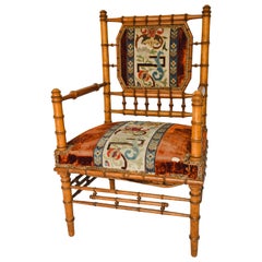 Bamboo Armchair with Original Tapestry Upholstery