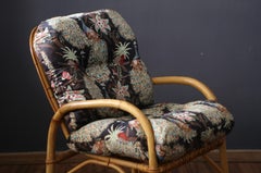 Bamboo armchair with silk cushions from the 1970s made in Italy