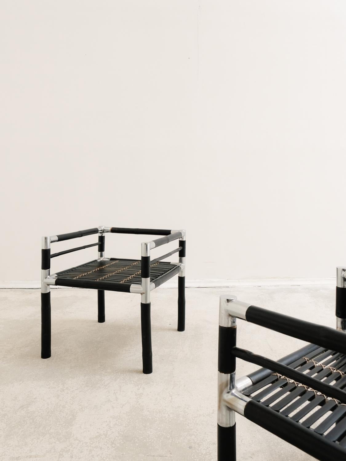 French Bamboo armchairs by designer Quasar Khanh, 1970s
