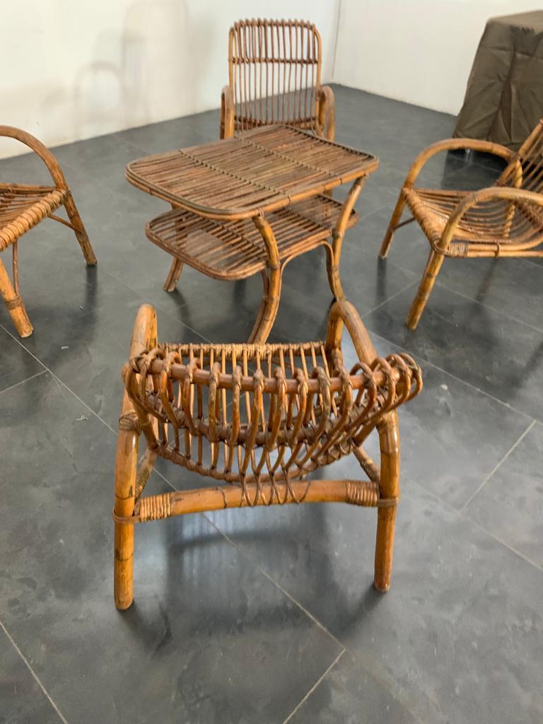 Bamboo Armchairs & Coffee Table, 1960s, Set of 5 For Sale 1