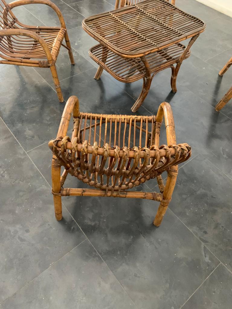 Fauteuils et table basses en bambou, années 1960, lot de 5 en vente 1