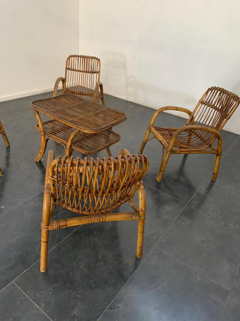 Bamboo Armchairs & Coffee Table, 1960s, Set of 5 For Sale 3