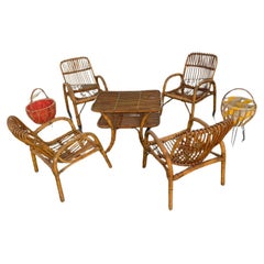 Bamboo Armchairs & Coffee Table, 1960s, Set of 5