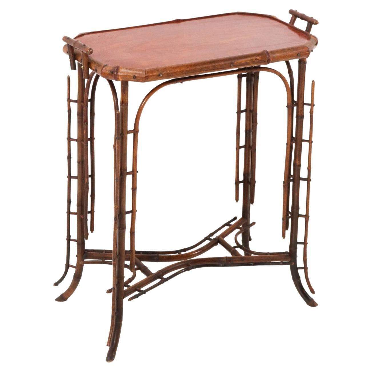 Bamboo Art Nouveau Tea Table, 1900s For Sale