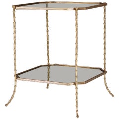 Antique Bamboo Articulated Brass and Glass Two-Tier Étagère Attributed to Maison Baguès