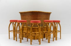 Bar aus Bambus und 5x Barhocker, Italien, 1950er Jahre